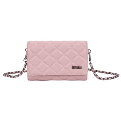 Bolsa Carteira Soft Rose Matelassê Alça Corrente