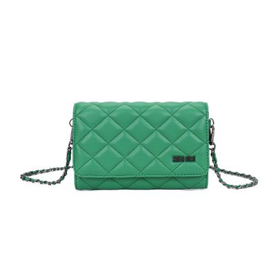 Bolsa Carteira Soft Verde Esmeralda Matelassê Alça Corrente