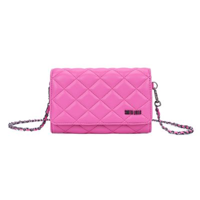 Bolsa Carteira Soft Rosa Pink Matelassê Alça Corrente