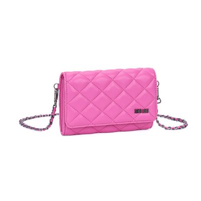 Bolsa Carteira Soft Rosa Pink Matelassê Alça Corrente