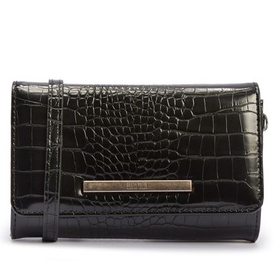 Bolsa Carteira Preta Croco Alça Transversal