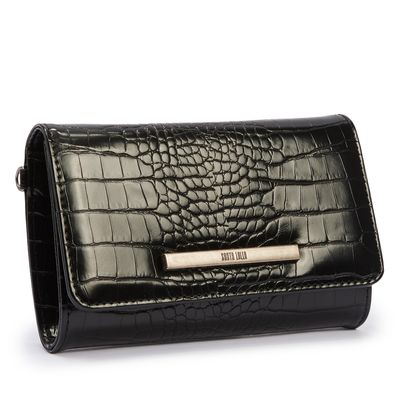 Bolsa Carteira Preta Croco Alça Transversal