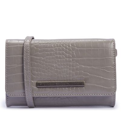 Bolsa Carteira Cinza Croco Alça Transversal