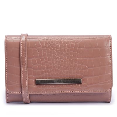 Bolsa Carteira Rose Croco Alça Transversal