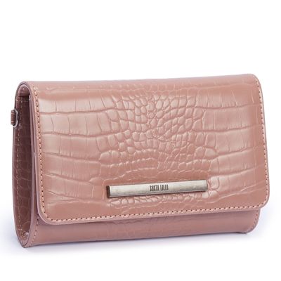 Bolsa Carteira Rose Croco Alça Transversal