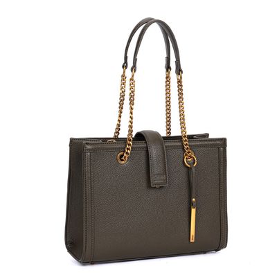Bolsa Tote Estruturada Verde Militar Alça Corrente