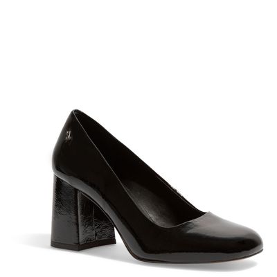 Scarpin Boneca Preto Couro Verniz Bico Redondo