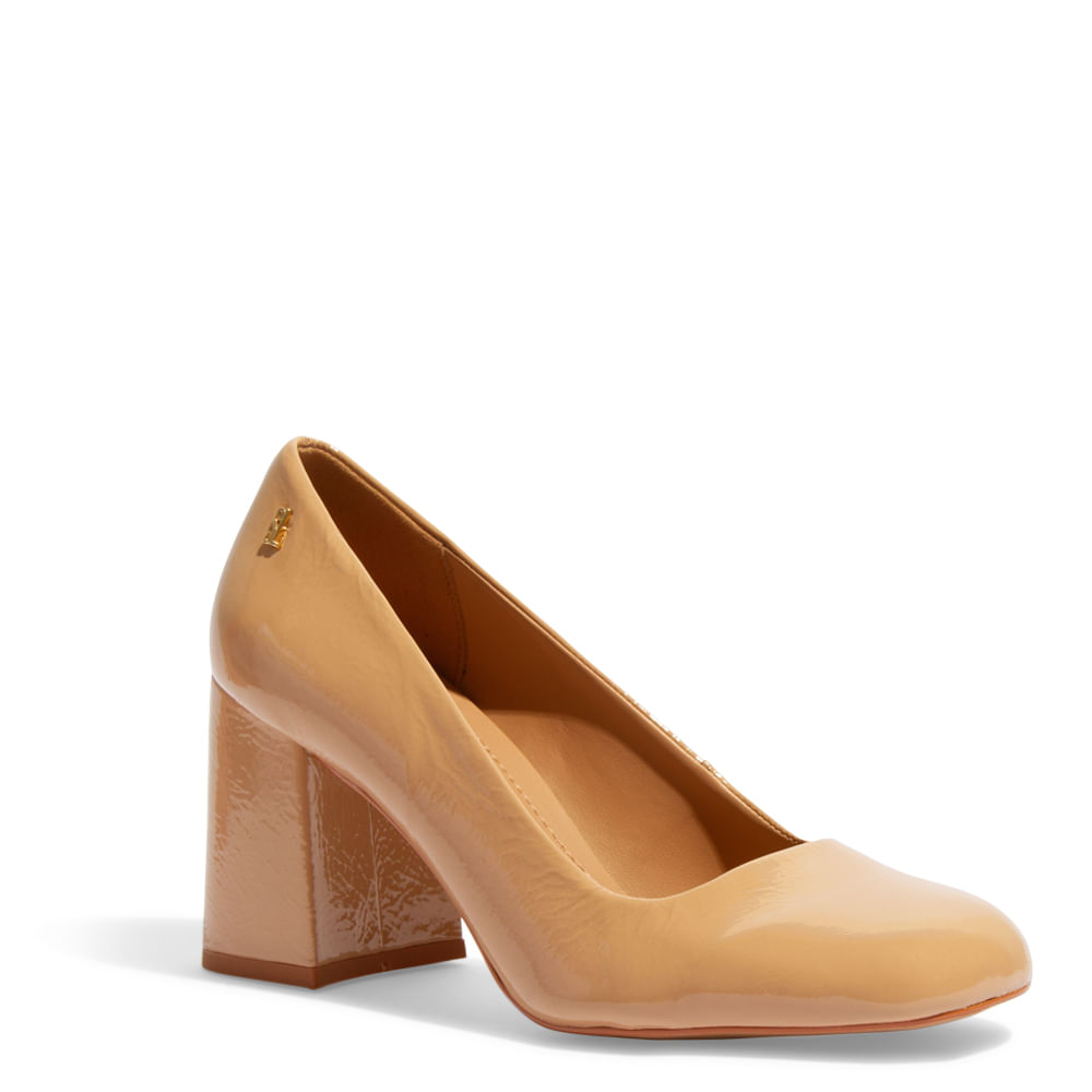 お歳暮 人気 Scarpin Boneca Bege Couro Verniz Bico Redondo - Santa Lolla トップス