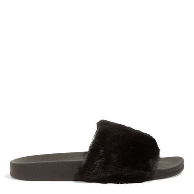 Chinelo Slide Borracha Pelúcia Preto