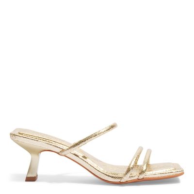 Mule Dourado Metalizado Salto Fino Baixo