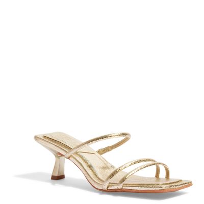 Mule Dourado Metalizado Salto Fino Baixo