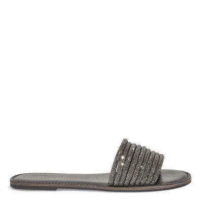 Rasteira Flat Preto Tiras Strass  Brilhos