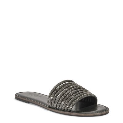 Rasteira Flat Preto Tiras Strass  Brilhos