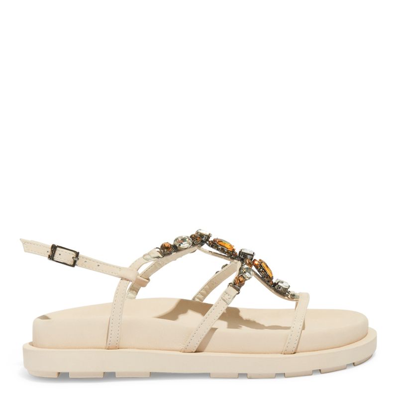Sandália Papete Tratorada Couro Pedraria Off White - Santa Lolla Sandália Papete Tratorada Couro Pedraria Off White - Santa Lolla