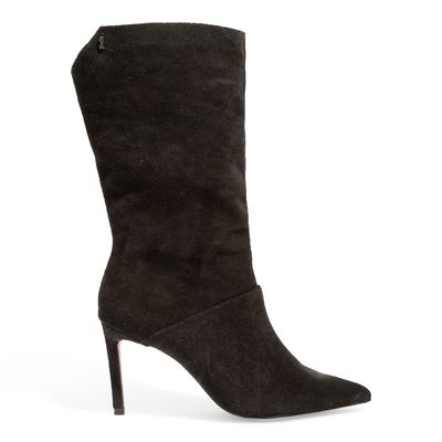 Bota Couro Camurça Preto Bico Fino