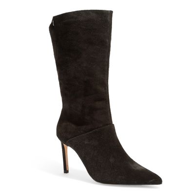 Bota Couro Camurça Preto Bico Fino