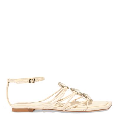 Sandália Rasteira Couro Confort Off White