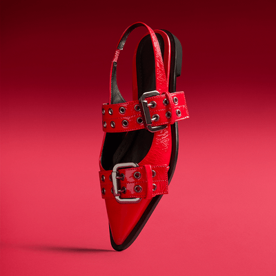 Sapatilha Slingback Fivelas Couro Vermelho