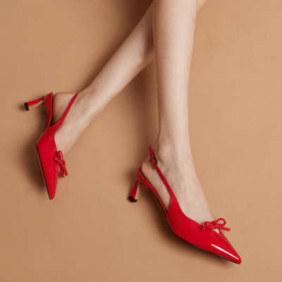 Scarpin Slingback Verniz Vermelho Ferrari