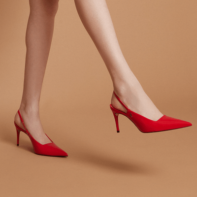 Scarpin Slingback Verniz Vermelho Salto Alto Fino