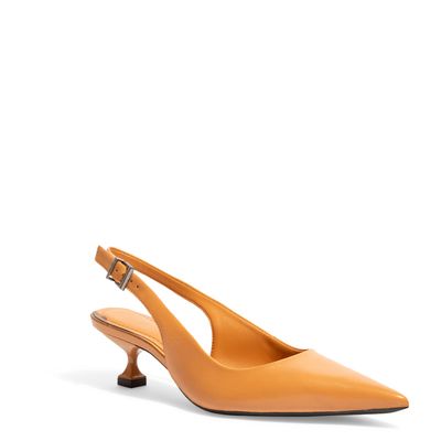 Scarpin Slingback Couro Nobre Caramelo Salto Taça