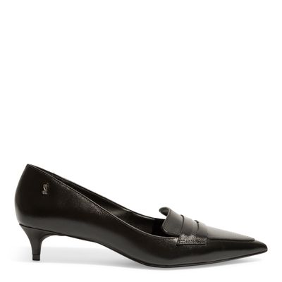 Scarpin Couro Confort Preto Bico Fino Baixo