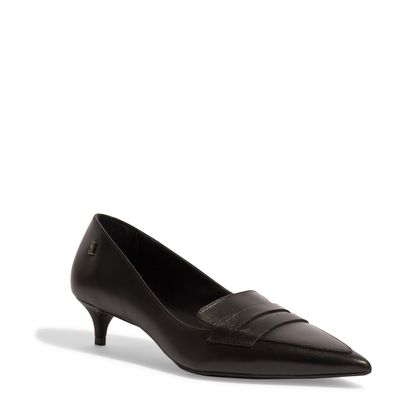 Scarpin Couro Confort Preto Bico Fino Baixo