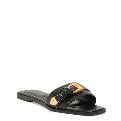 Rasteira Flat Couro Floater Preto