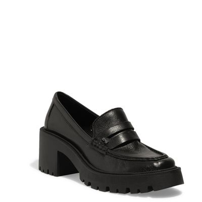 Mocassim Couro Salto Bloco Tratorado Preto