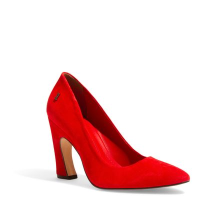 Scarpin Boneca Vermelho Camurça Salto Geométrico