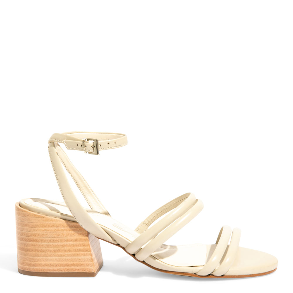 Sandália Couro Off White Salto Bloco Baixo - Santa Lolla
