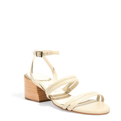 Sandália Couro Off White Salto Bloco Baixo