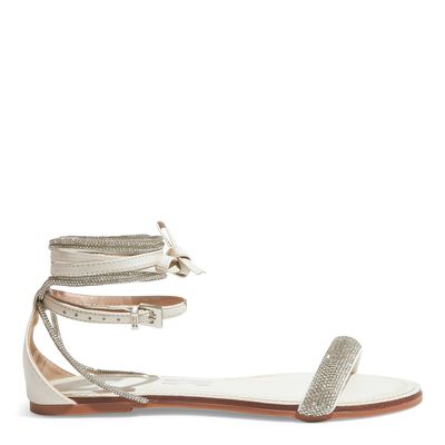 Sandália Rasteira Napa Soft Off White Amarração Brilho