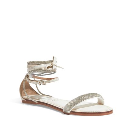Sandália Rasteira Napa Soft Off White Amarração Brilho