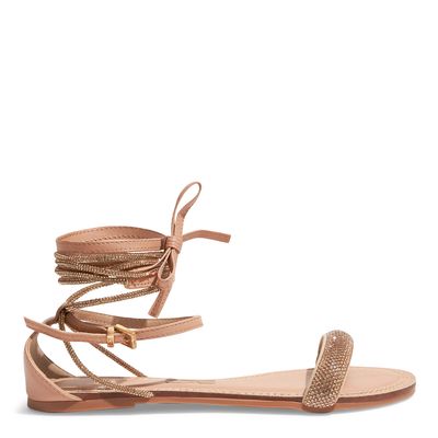 Sandália Rasteira Napa Soft Rose Amarração Brilho