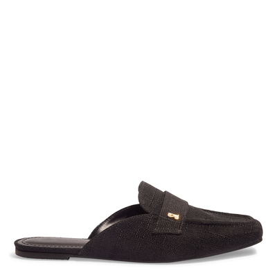 Mule Tecido Copacabana Preto Bico Quadrado