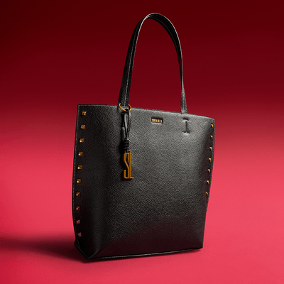 Bolsa Shopper Floater Preta Tachas Alça De Ombro