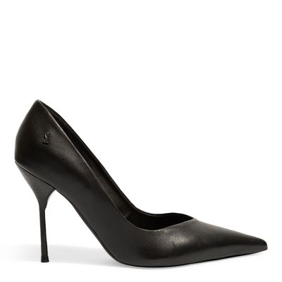 Scarpin Couro Bico Fino Preto Salto Agulha