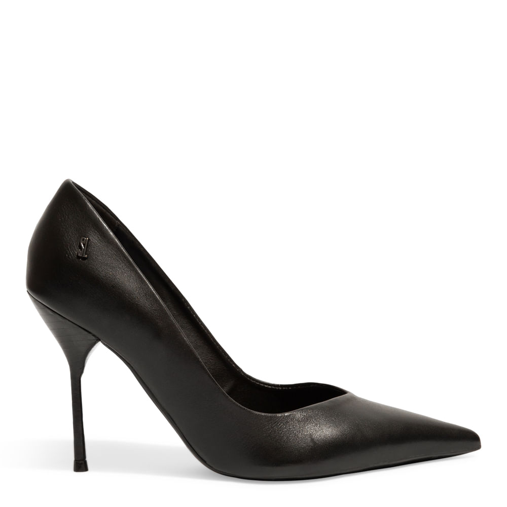Scarpin One Couro Confort Preto Salto Agulha - Santa Lolla