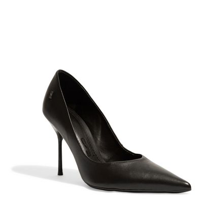 Scarpin Couro Bico Fino Preto Salto Agulha