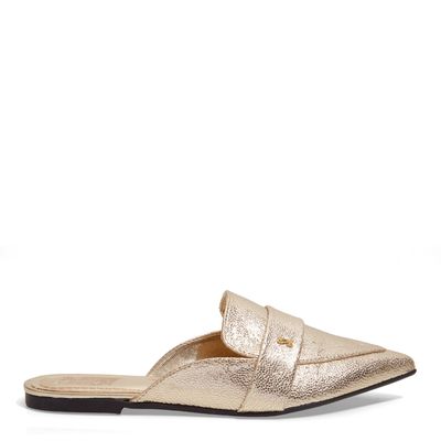 Mule Dourado Metalizado Bico Fino
