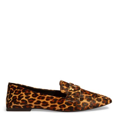 Mocassim Couro Anima Print Onça Bico Quadrado