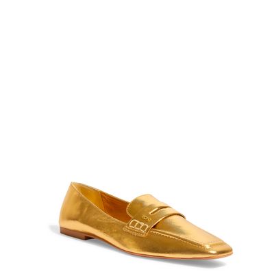 Mocassim Couro Cristal Dourado Metalizado
