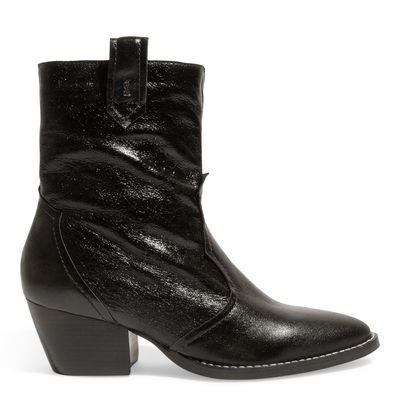 Bota Western Couro Cristal Preto Salto Bloco Baixo