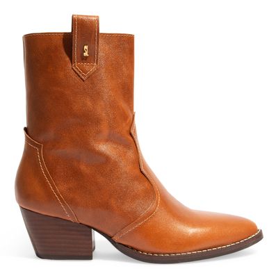 Bota Western Couro Goat Pull Up Marrom Salto Bloco Baixo