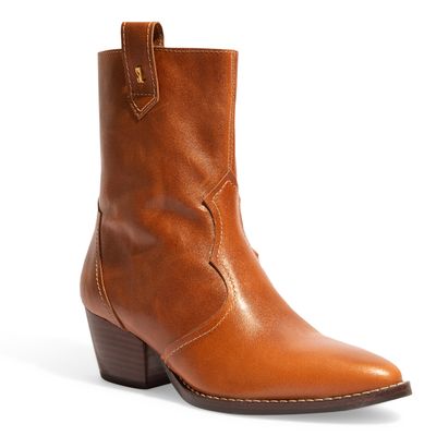 Bota Western Couro Goat Pull Up Marrom Salto Bloco Baixo