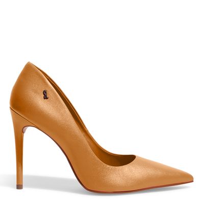 Scarpin Couro Bico Fino Caramelo