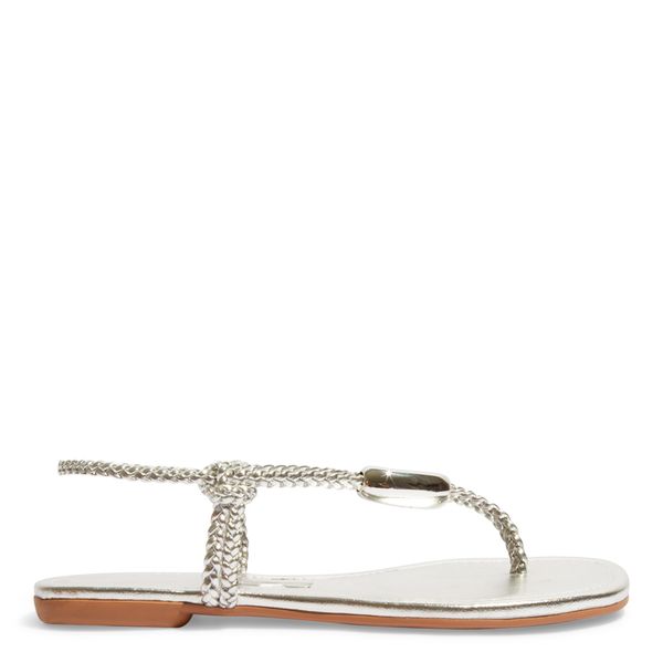 Rasteira Salomé Prata Metalizado Soft Tira Trançada