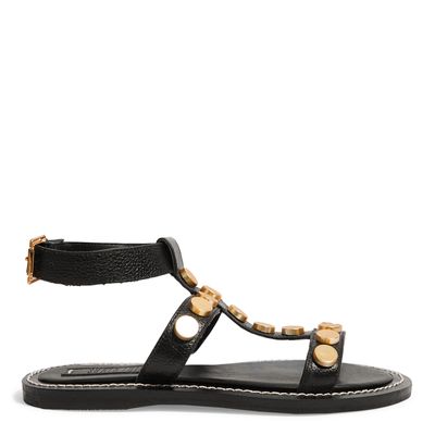 Rasteira Couro Tachas Preto