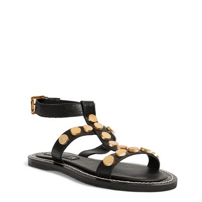 Rasteira Couro Tachas Preto